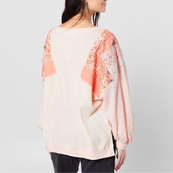 Free People Size Medium Slouchy Oversized Feelin It Patchwork Embroidered Shirt - Picture 3 of 12